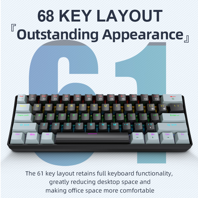 Gaming Keyboard Mini - APAYADO K61 Keyboard Mekanis Mini, Berkabel,