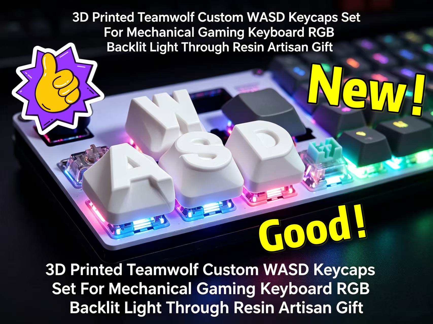 Gaming Keyboard 2026 - 2026 Set Keycaps WASD Kustom Teamwolf